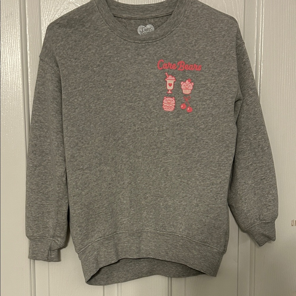 Care Bears Gray & Pink Graphic Sweatshirt – Girls’ XL (14/16), Excellent Conditi